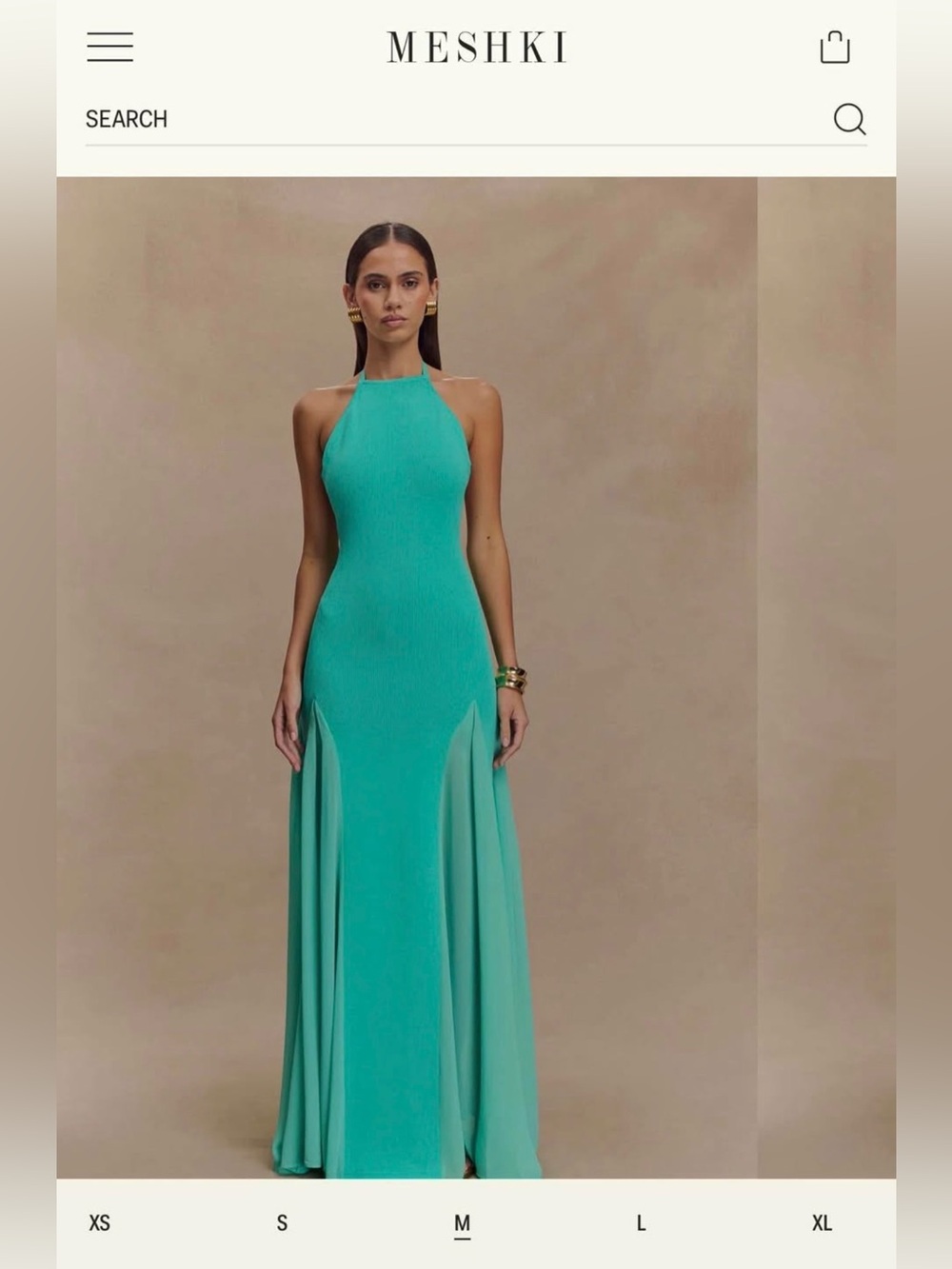 Meshki Teal Halter Maxi Dress with Panel Skirt
